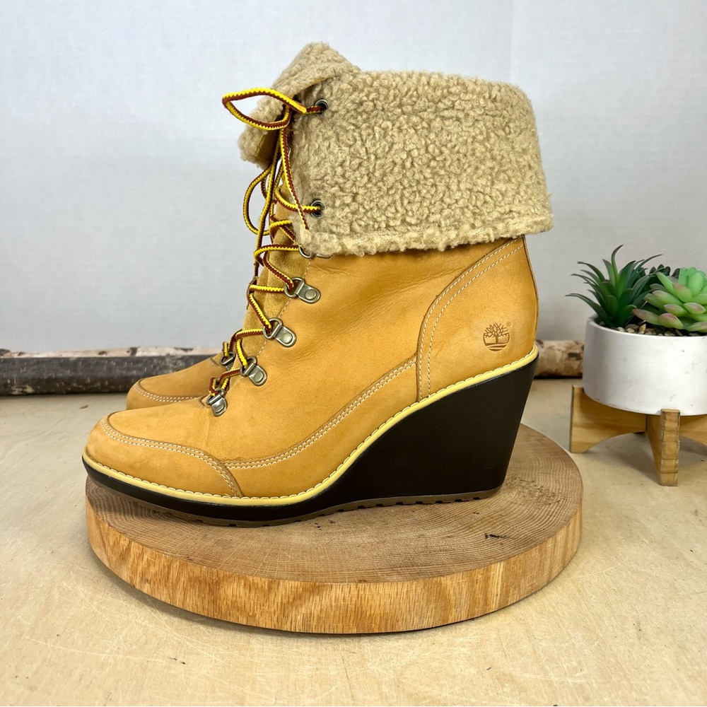 Timberland EK Meriden Warm-Lined Fold Down Wedge Boots – Wheat (Size 9.5) - Picture 6 of 16